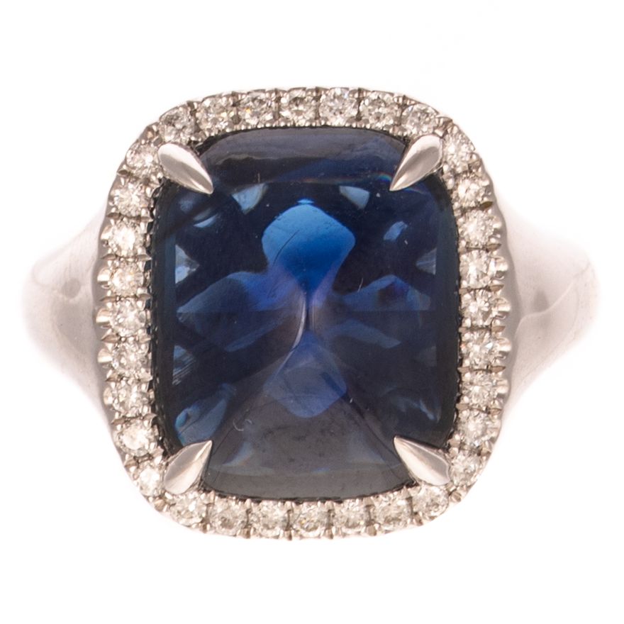 A GIA Unheated 10.67 ct Sugarloaf Sapphire Ring in Platinum