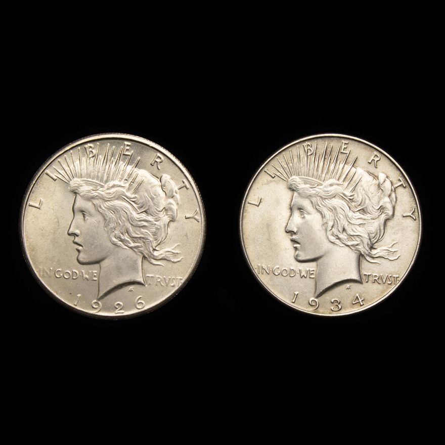 (Lot of 2) Peace silver dollars, 1926 and 1934