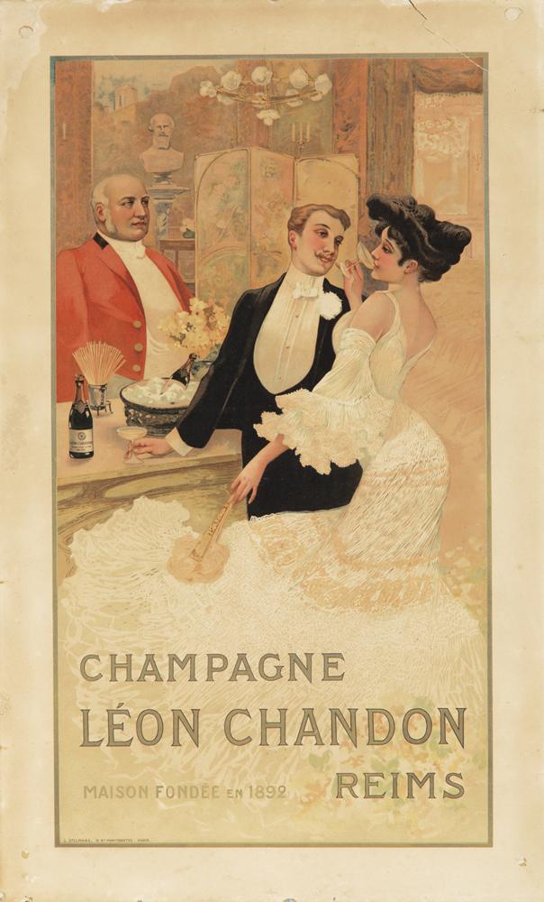 Champagne Léon Poster 1900. International, ca. Chandon. Auctions 