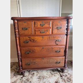 ANTIQUE COLONIAL 7-DRAWER PILLAR SCOTCH CHEST