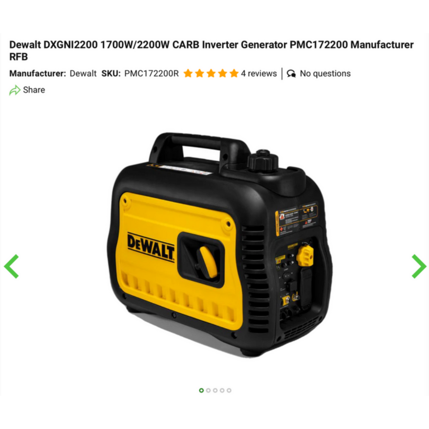 DeWalt DXGNI2200 1700W/2200W Inverter Genterator PMC172200