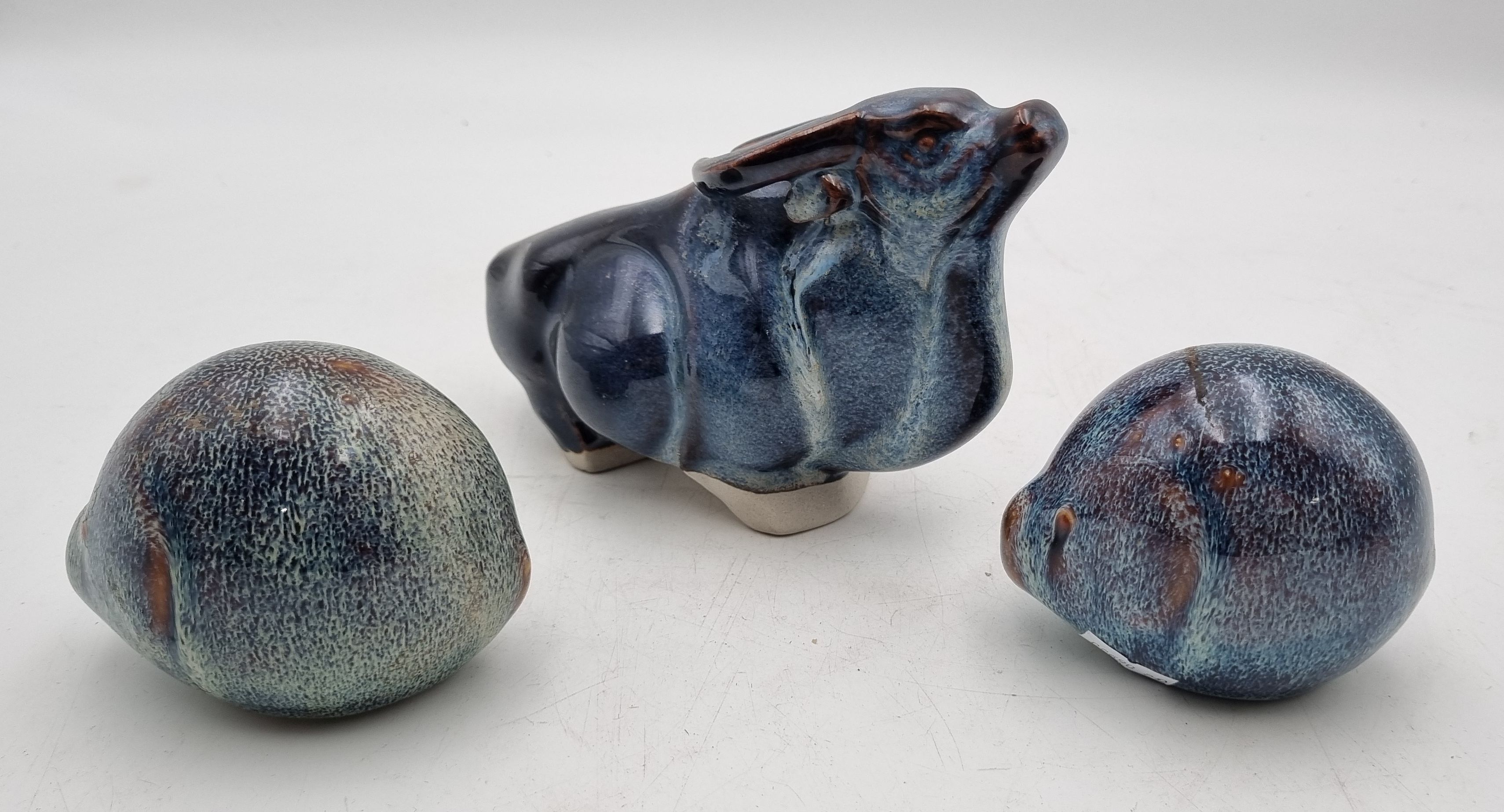 A Chinese Jun Glazed Pottery Ox Together With Two Amorphous Animal Figures
