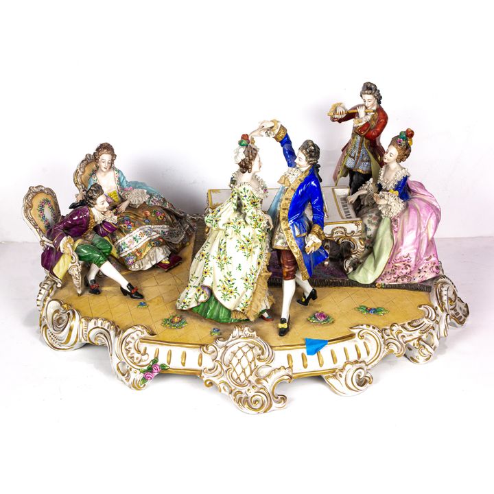Dresden style porcelain crinoline group