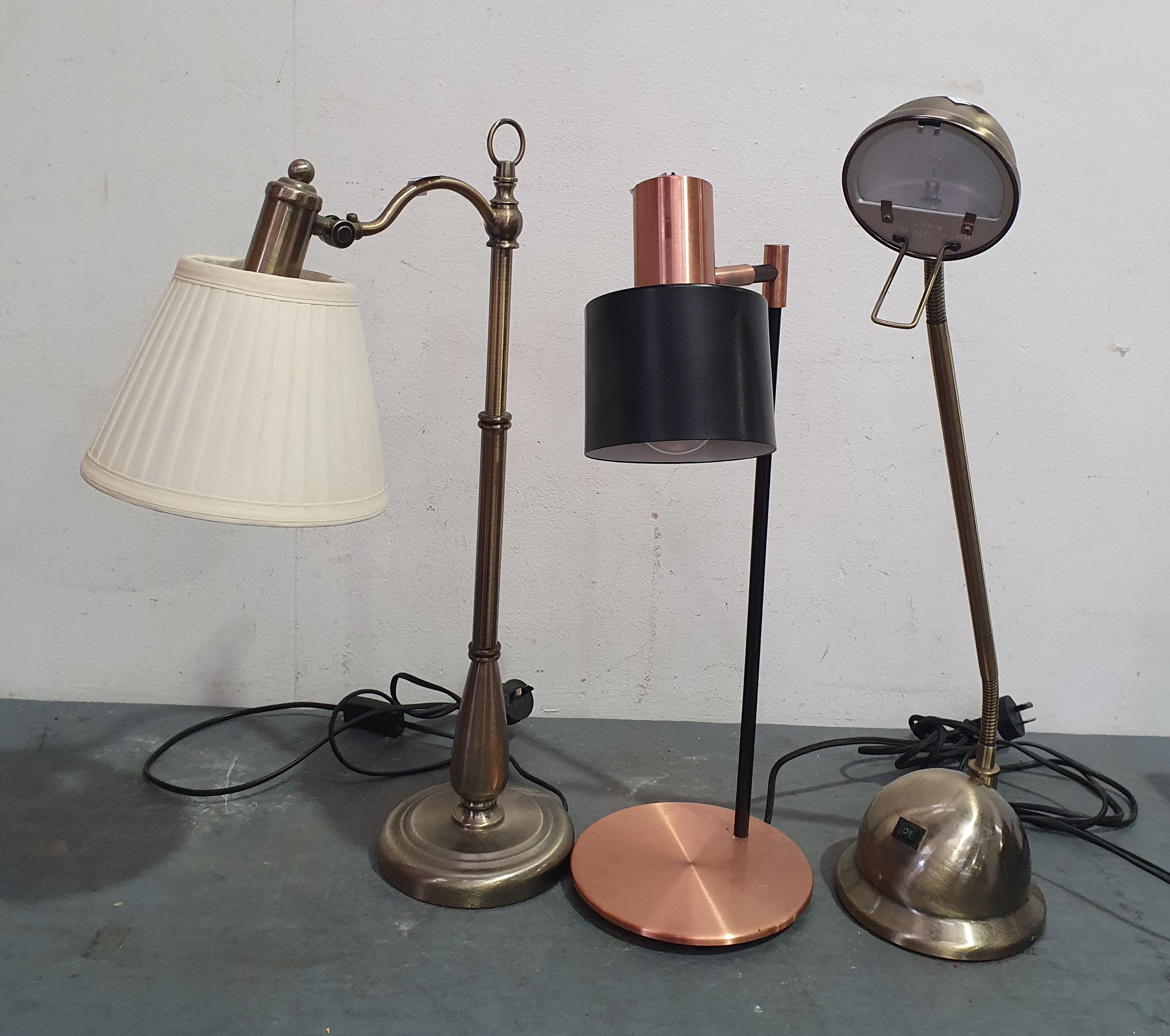 THREE VARIOUS DESK LIGHTS