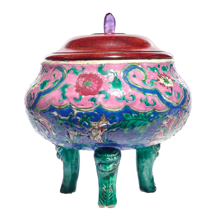 Chinese famille rose tripod censer