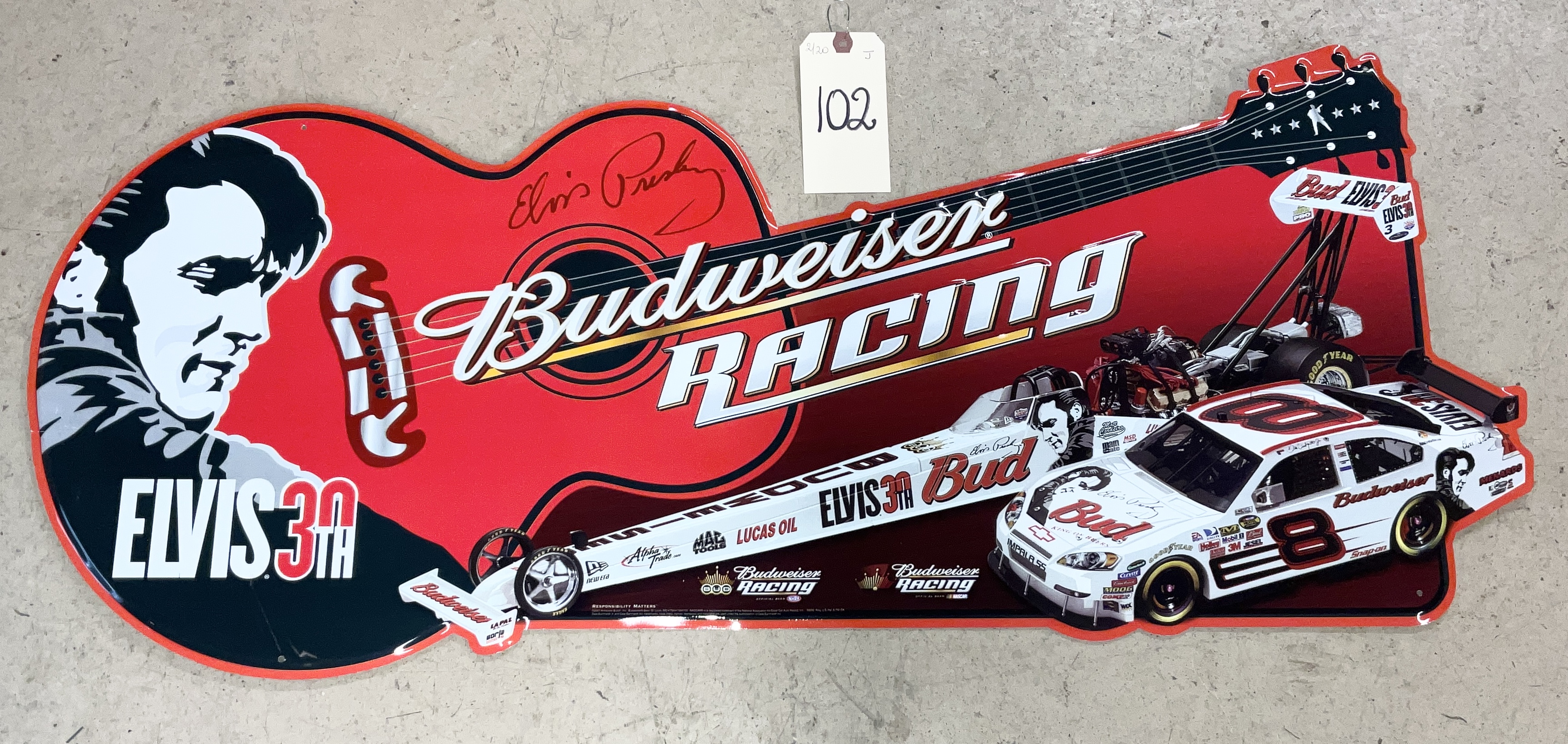 SIGNED BUDWEISER RACING ELVIS PRESLEY METAL SIGN | Teel Auctions