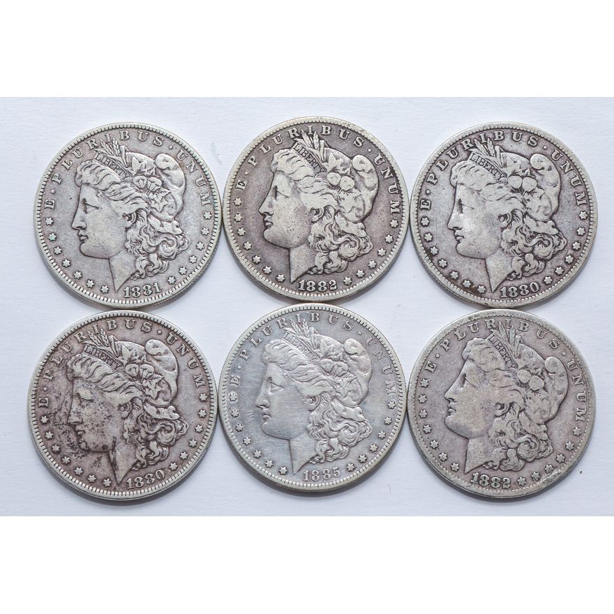 Six Morgan Silver Dollars from 1880s