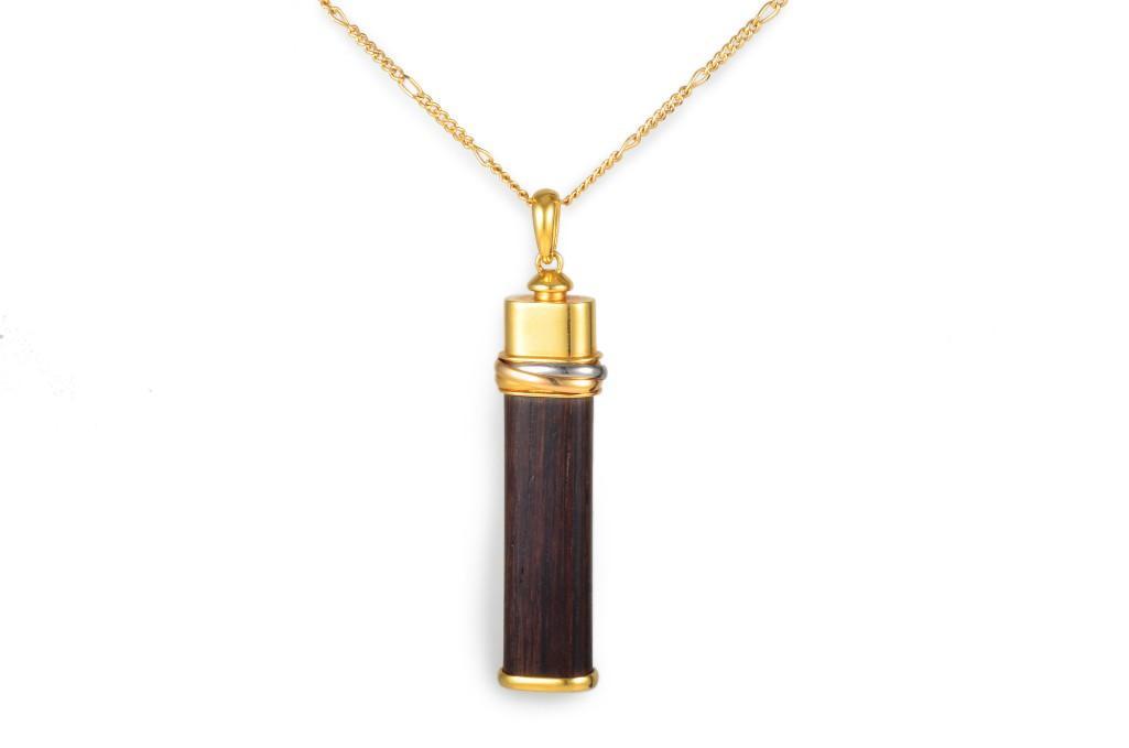 A Gold and Wood Pendant Necklace, by 