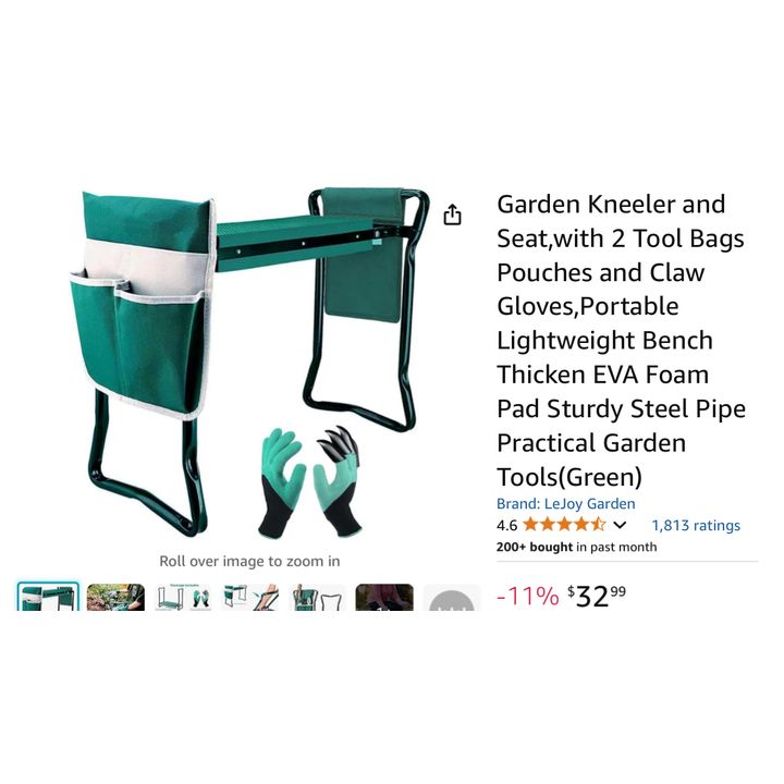 Pure Garden Garden Kneeler & Seat w/ 2 Tool Bag Pouches- Green, 10.6'' D x 23.62'' W x 19.7'' H In Box
