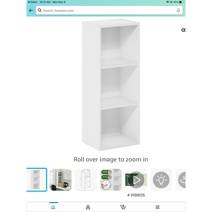 Furinno White 3-Tier Open Shelf Bookcase