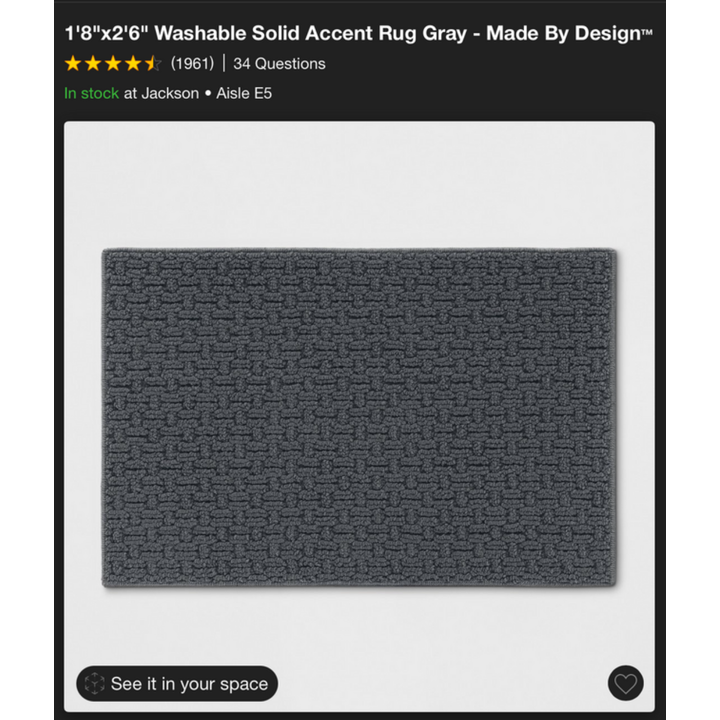Made By Design 20"x30" Washable Solid Accent rug (Grey)