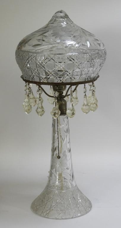 Antique American Cut Glass Fl Prism, Glass Prism Table Lamp