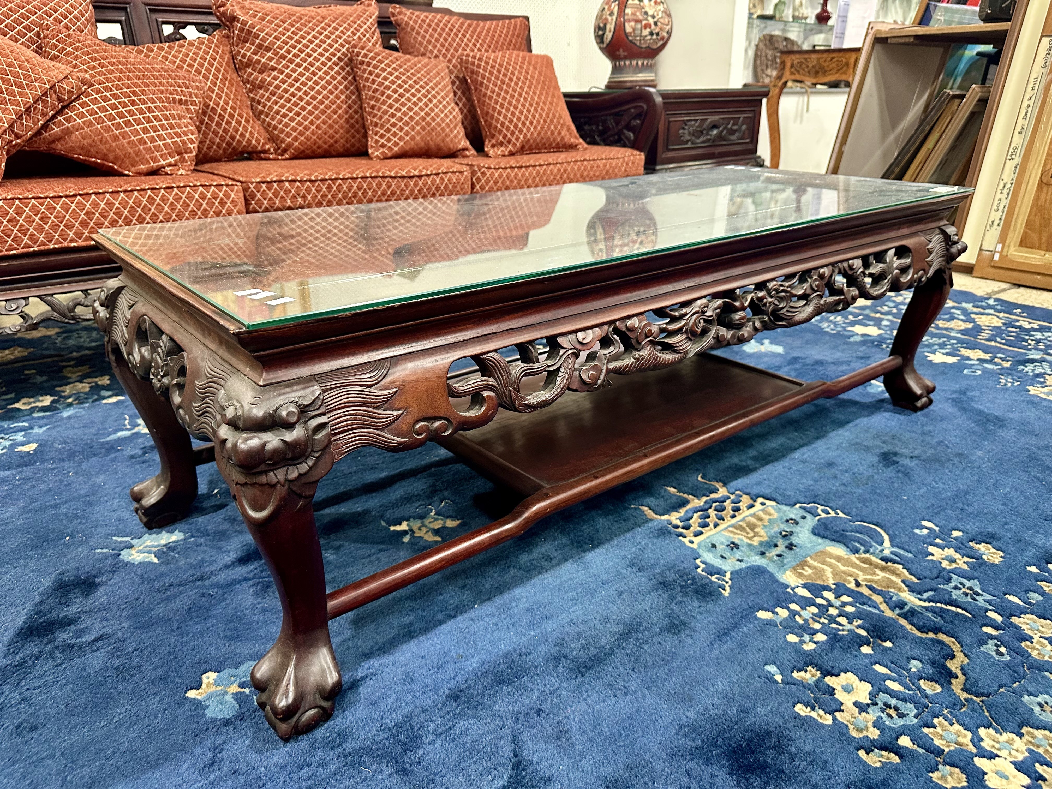 THE MATCHING CHINESE CARVED TIMBER SIDE TABLE