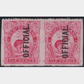NZ Officials, 1907 6d Kiwi original design, horiz pair, imperf vertically. Ex B…
