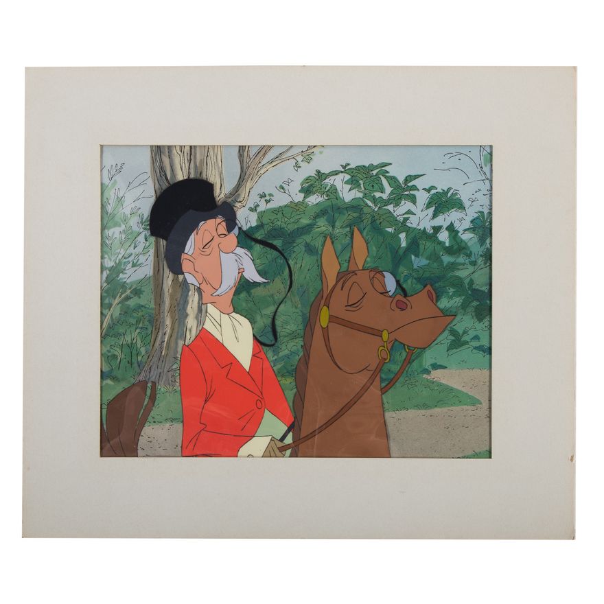 Disney animation cel of a fox hunter