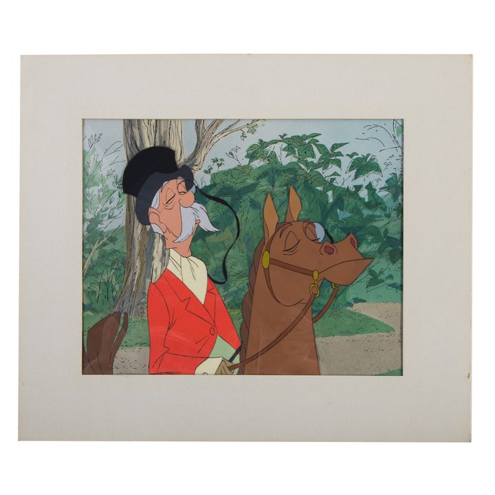 Disney animation cel of a fox hunter