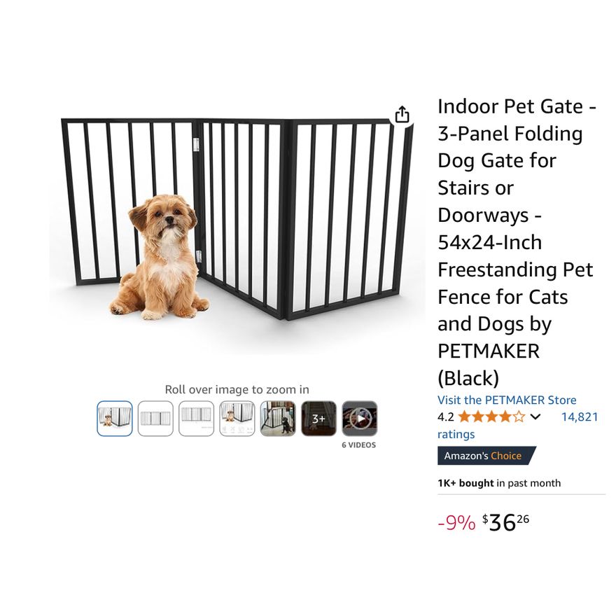 PetMaker 3-Panel Indoor Pet Gate- Black, 53.3'' x 24'' x 18'' In Box