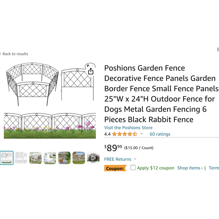 Poshion Garden Decorative 25W  x 24"H Metal Fence Pannel (Black -6pc)
