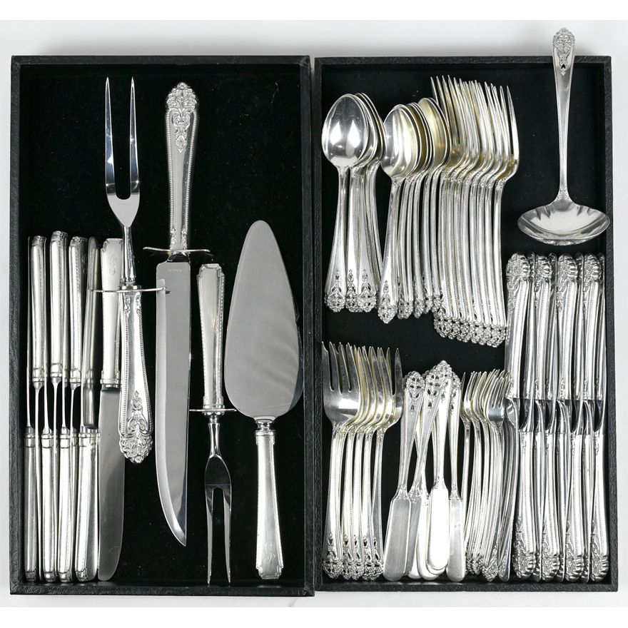 (lot of 59) International sterling silver flatware service for eight in the "Queen's Love" pattern