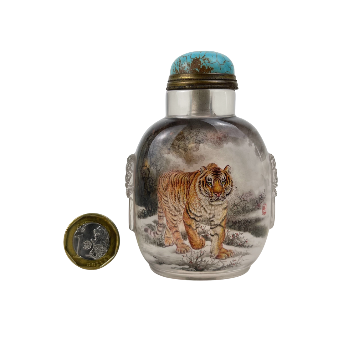 琉璃内画虎纹鼻烟壶GLASS SNUFF BOTTLE | Atasbid