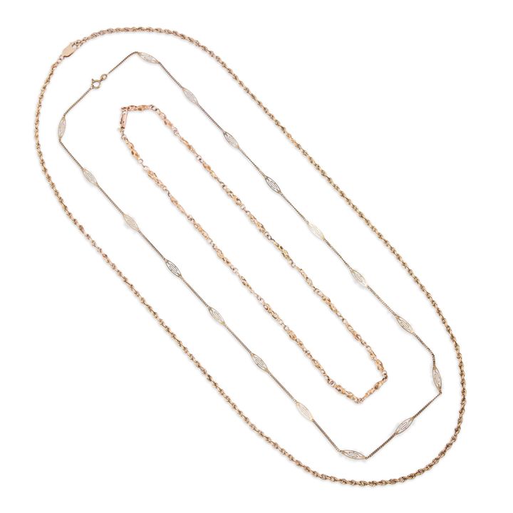 A group of fourteen karat gold necklaces