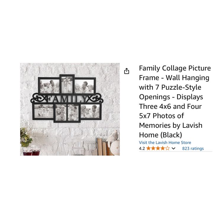 Lavish Home Family Collage Picture Frame Wall Hanging w/ 7 Puzzle Style Openings- Matte Black, 7'' L x 5'' W & 4'' L x 6'' W Frames