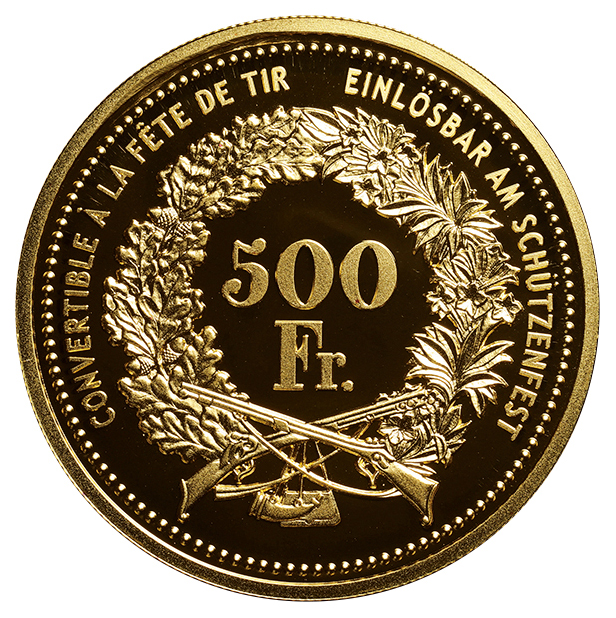 スイス射撃祭500フラン金貨(2004年)   純金 スイス フリブール 現代射撃祭 2004年 500フラン 金貨 NGC