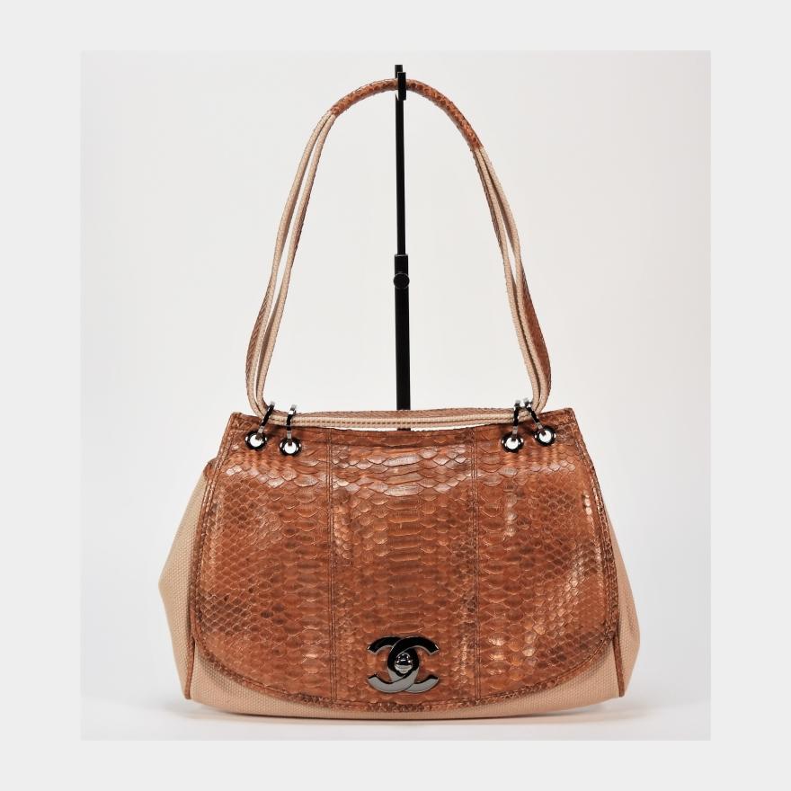 Chanel Canvas & Snakeskin Handbag