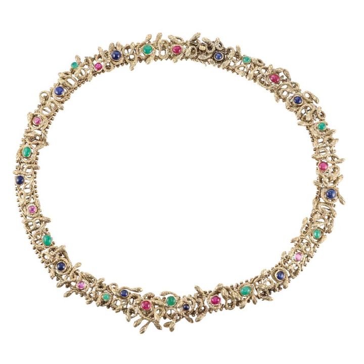 Zolotas Greece Gold Ruby Sapphire Emerald Snake Necklace
