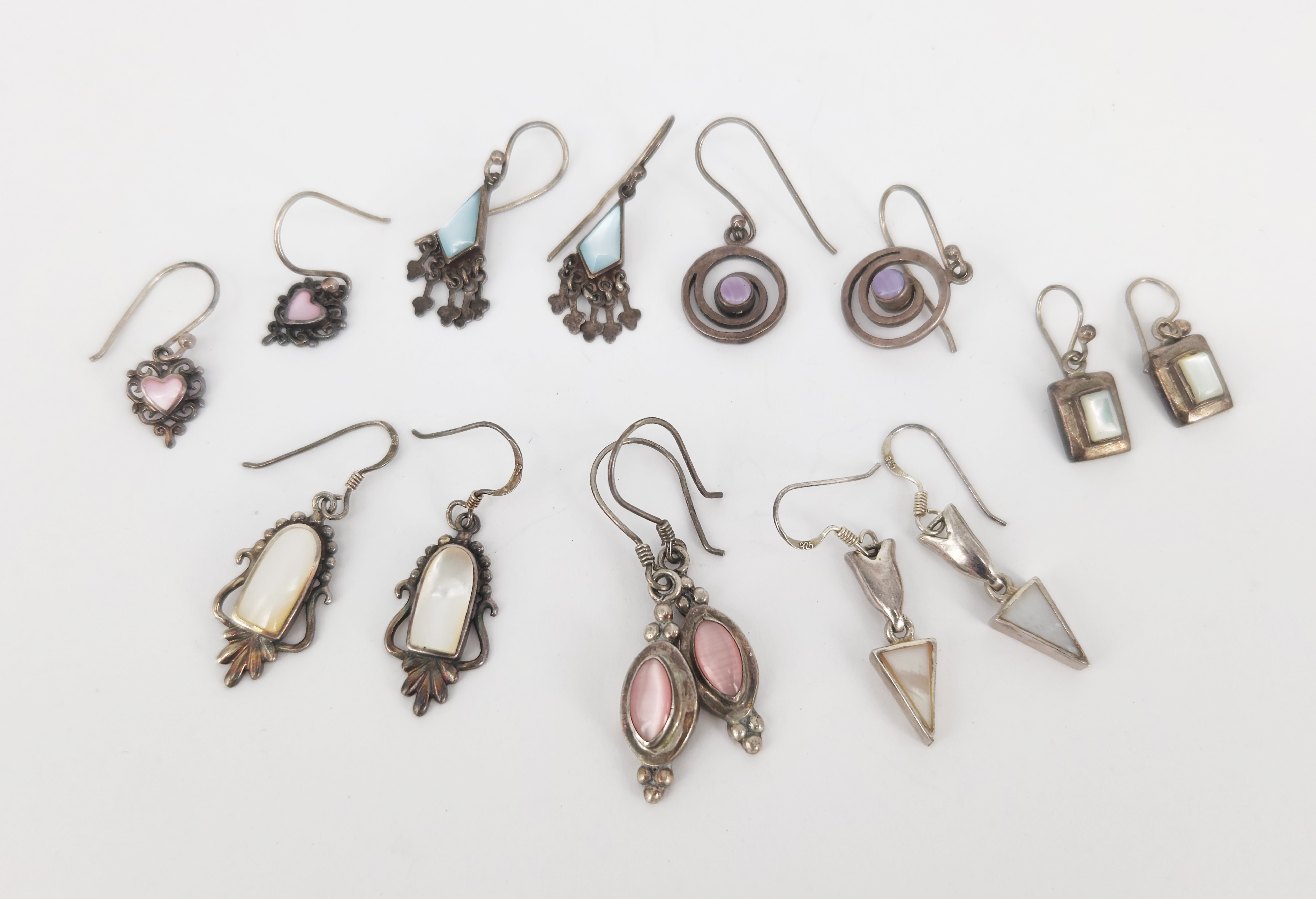 408 · SEVEN PAIRS OF STERLING SILVER AND SEMI-PRECIOUS STONE EARRINGS