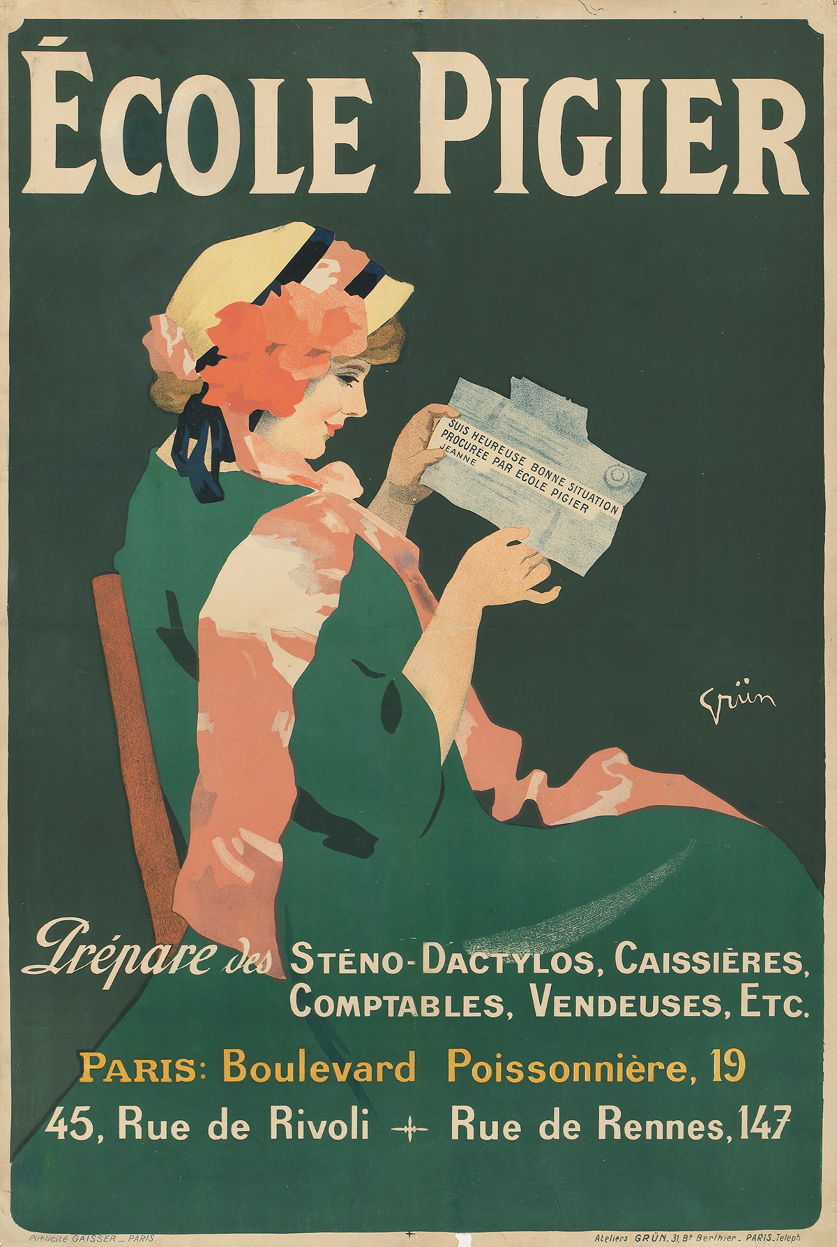 École Pigier. ca. 1910. | Poster Auctions International, Inc.