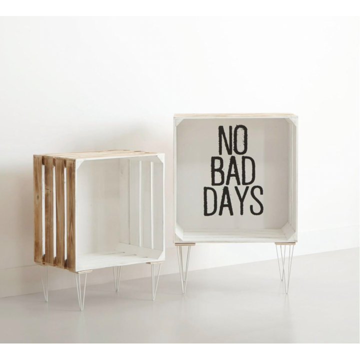 No Bad Days Set of 2 Wooden Crates w/ Metal Legs