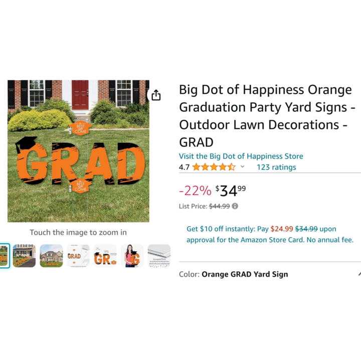 Big Dot Of Happiness Orange Gradution Party Outdoor Yard Sign (GRAD)