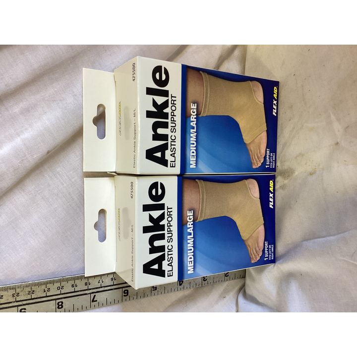 (2) Flex Aid Ankle Elastic Support Medium/Large (1 Support Fits Left Or Right Ankle)