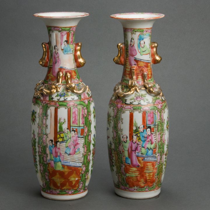 Pair of Chinese Canton rose medallion vases