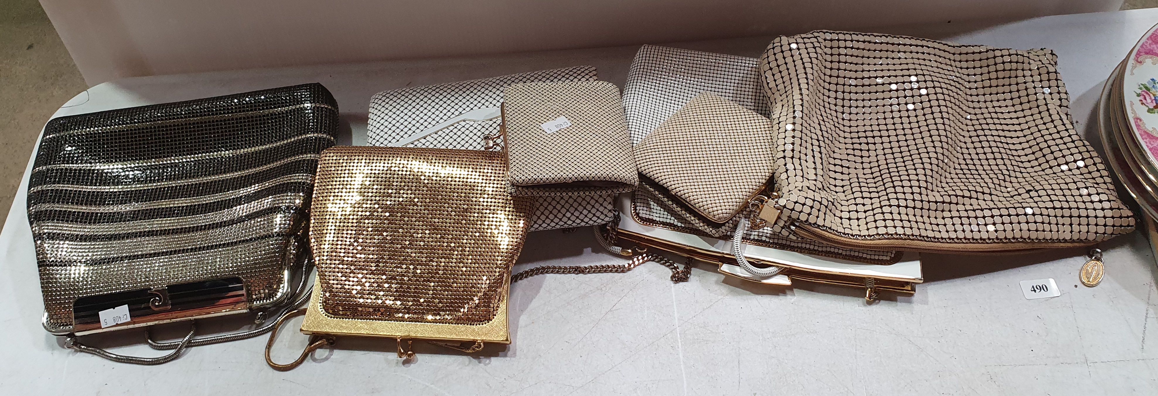 FIVE MESH BAGS AND TWO PURSES