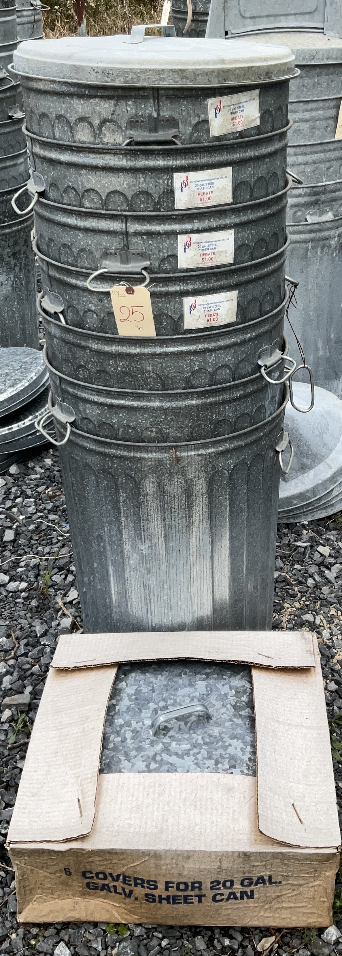 SEVEN 20 GAL. GALVANIZED GARBAGE CANS WITH LIDS Teel Auctions