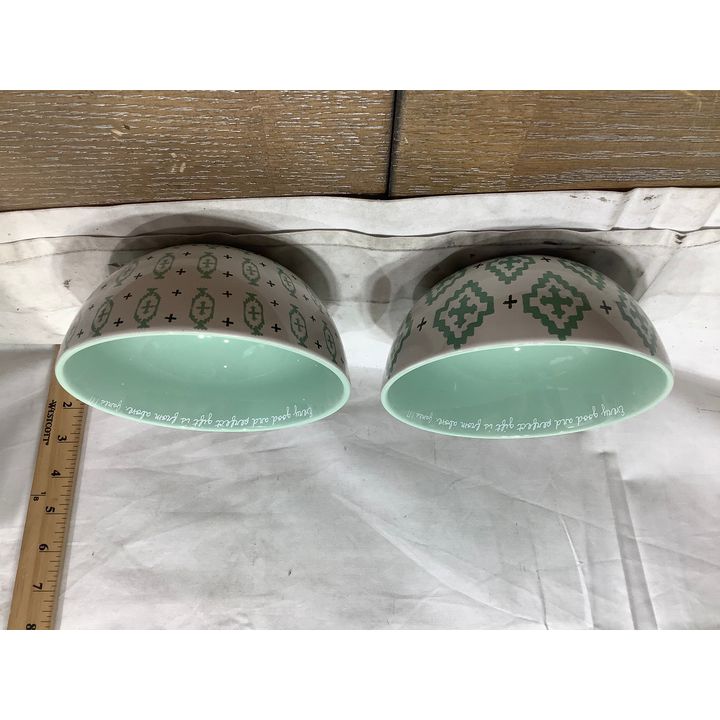 Mary & Martha Ceramic Bowls Green And White "Every Good And Perfect Gift Is From Above"
