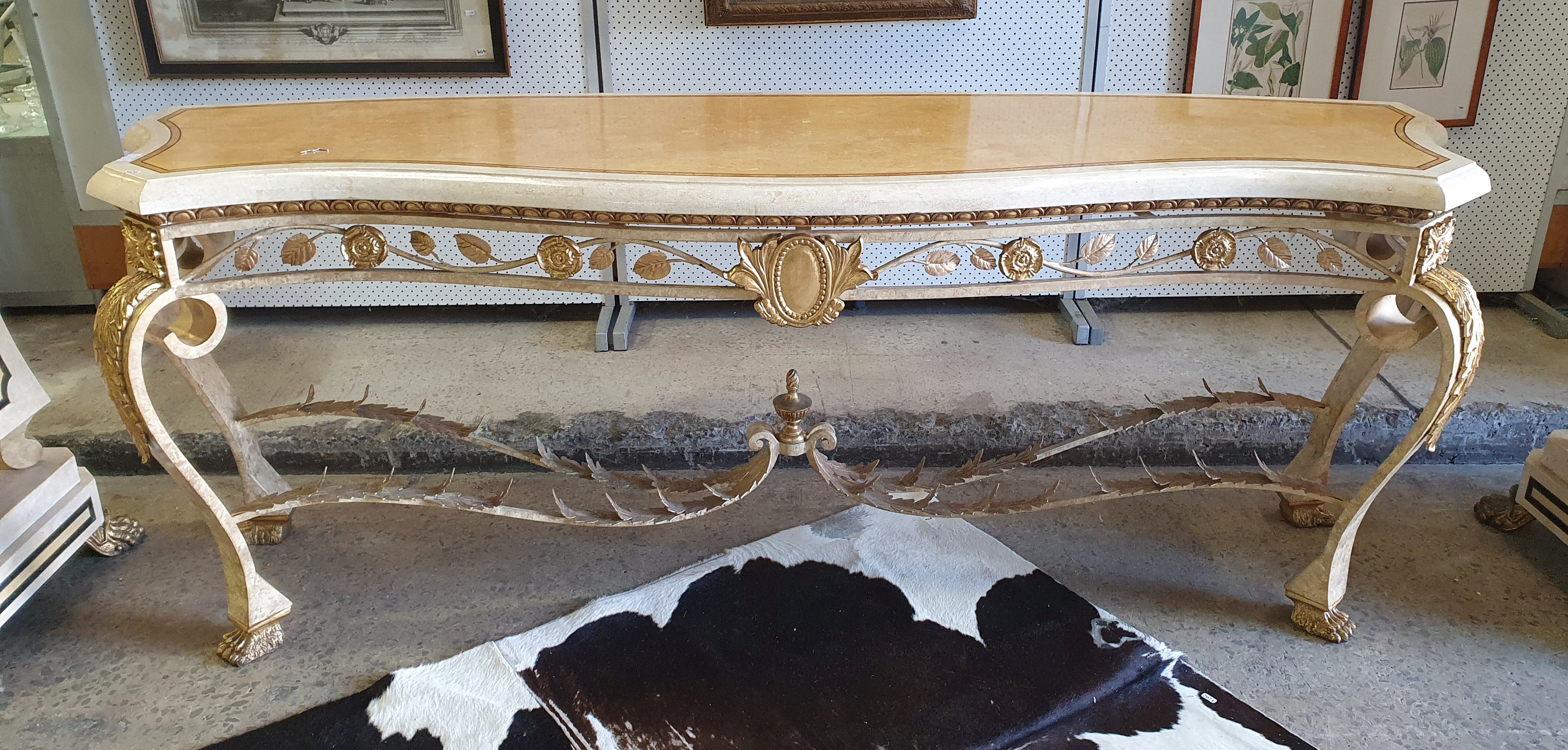 2128 · A LARGE FAUX MARBLE CONSOLE TABLE