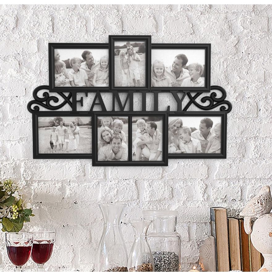 Lavish Home Black Family Collage Picture Frame Wall Hanging w/ 7 Puzzle Style Frames- 7'' L x 5'' W