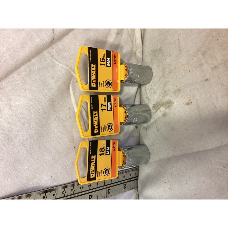 (3) Dewalt Sockets 18mm, 17mm, 16mm (1/2'' Dr) 12pt