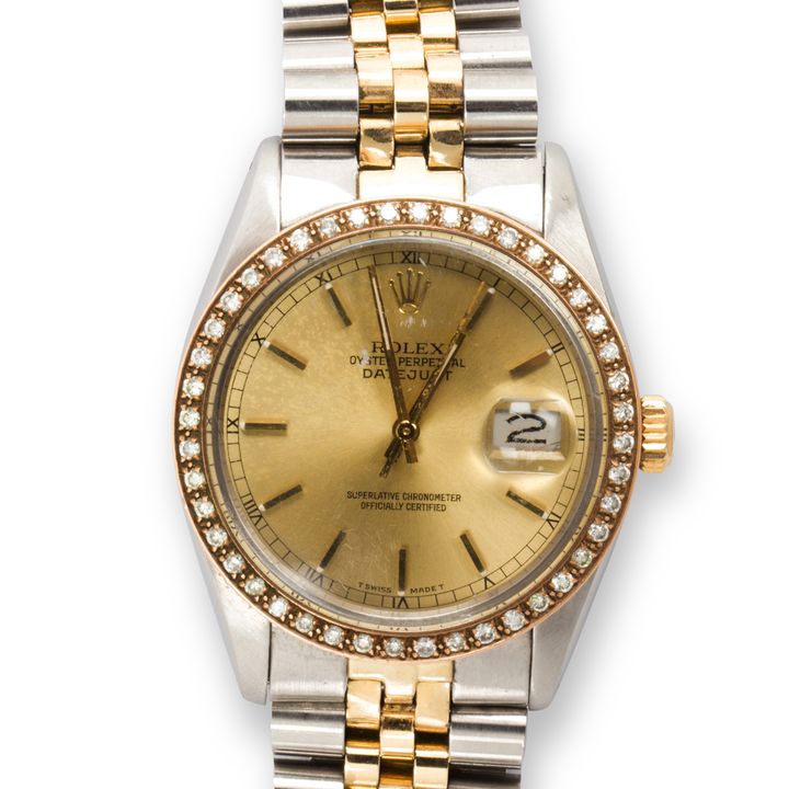 A diamond, eighteen karat gold and stainless steel wristwatch, Oyster Perpetual DateJust, Rolex