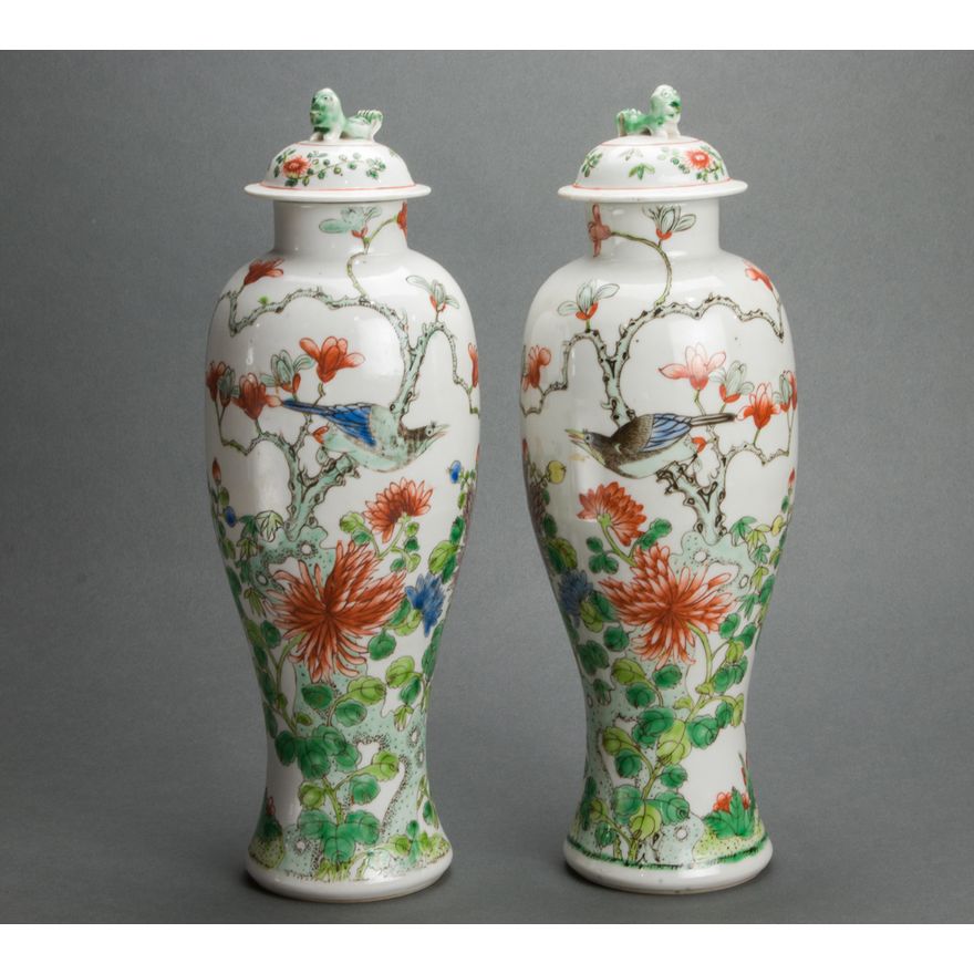 Pair of Chinese famille verte covered vases
