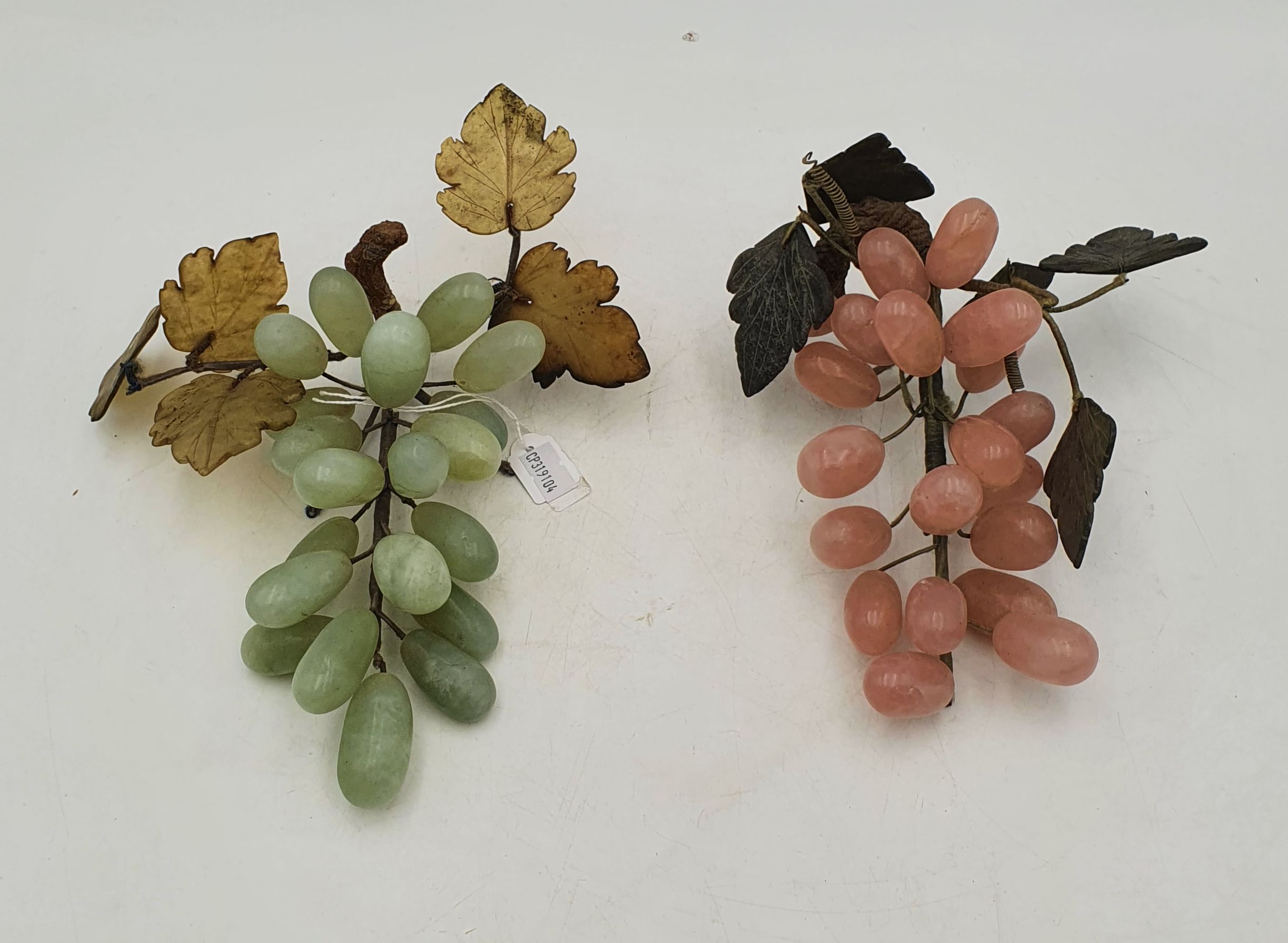 TWO BUNCHES OF CHINESE HARDSTONE GRAPES