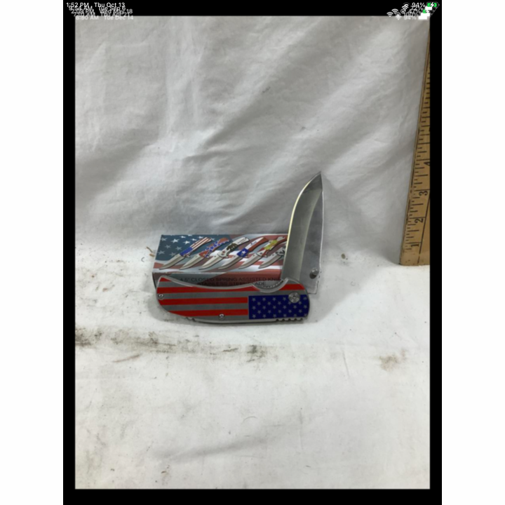 Ameica Flag Knife 4.5" Closed Spring Assisted Knife Stainless Steel Blade/Stainless Handle