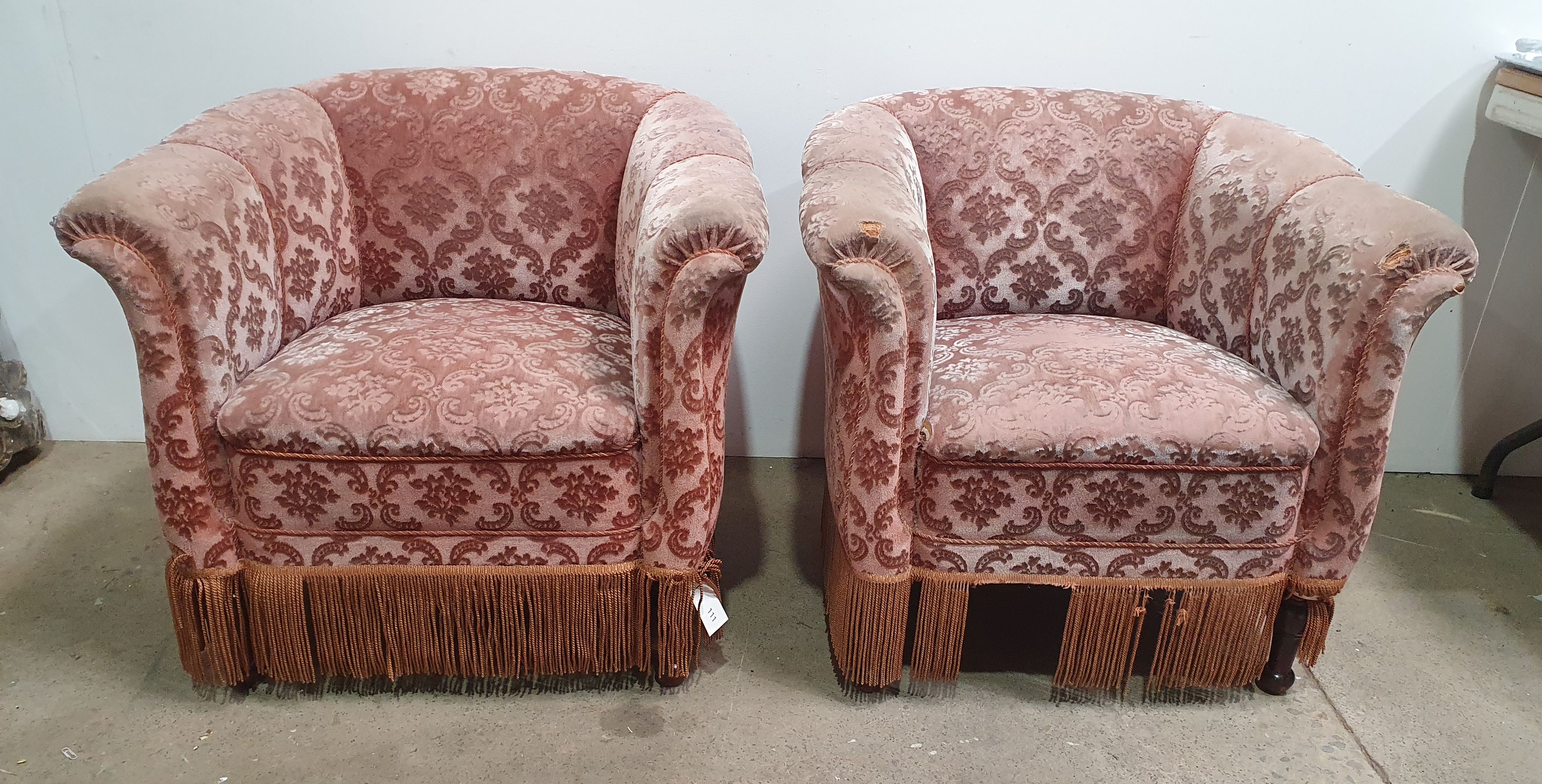 A Pair Of Floral Upholstered Danish Lounge Chairs