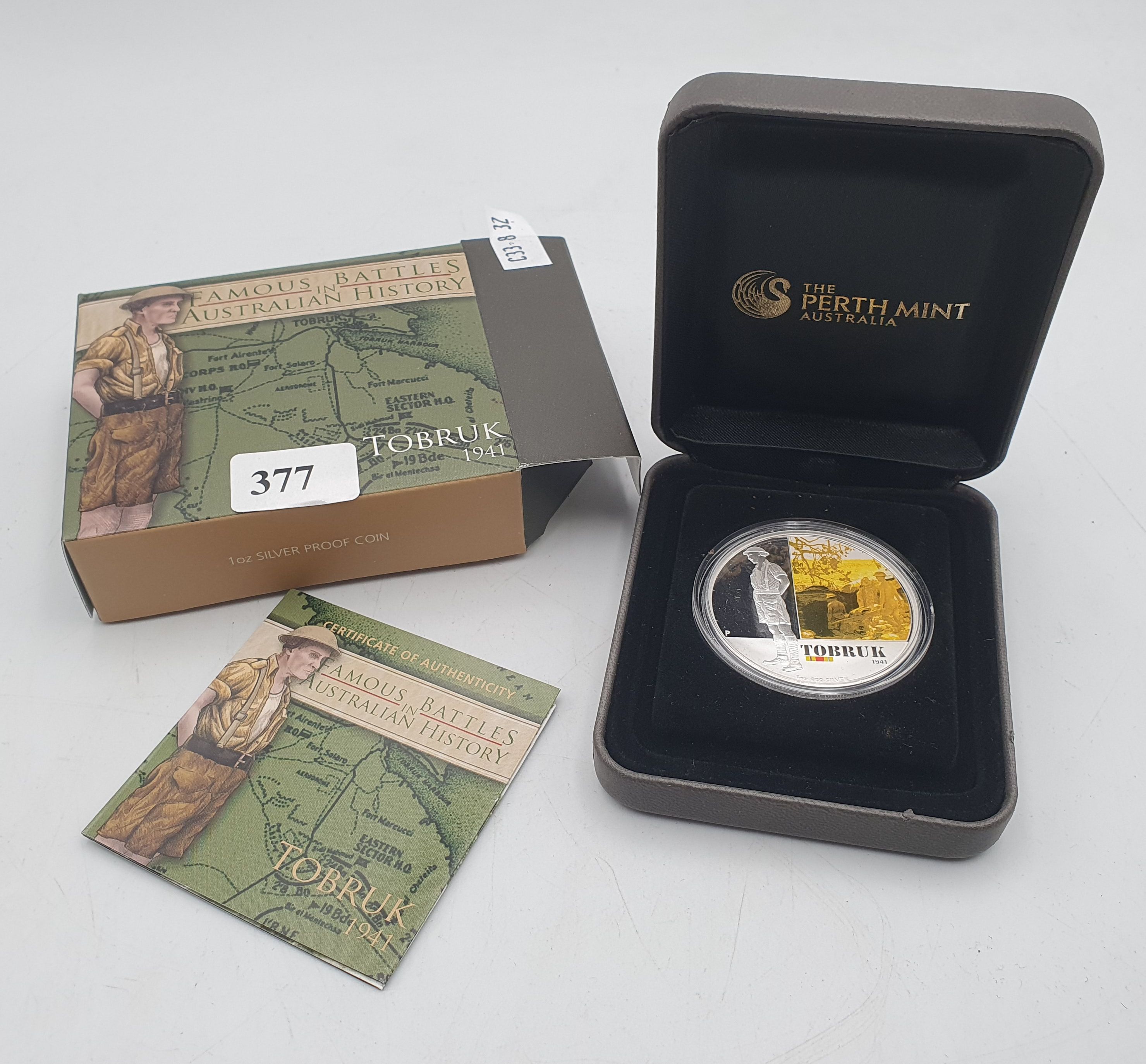 377 · A PERTH MINT FINE SILVER 999 1 OZ 'TOBRUK' COIN
