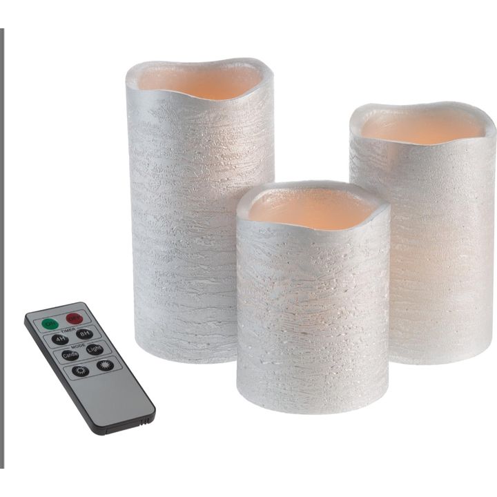 Lavish Home Set Of 3 Flameless LED Candles w/ Remote- Silver