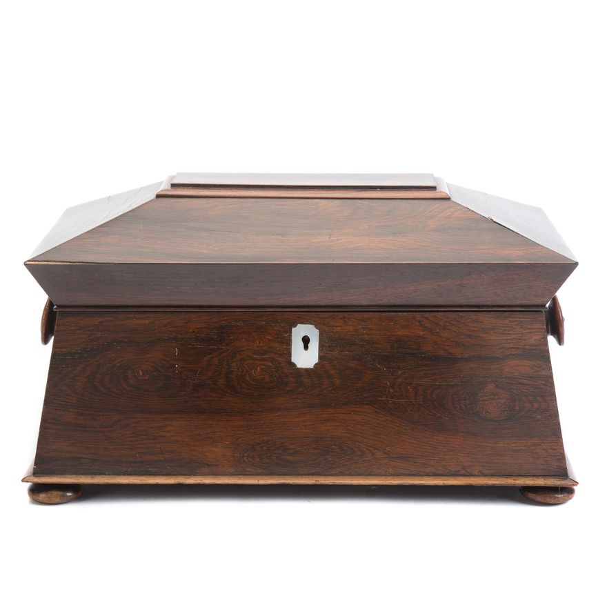 George IV sarcophagus-form rosewood tea caddy