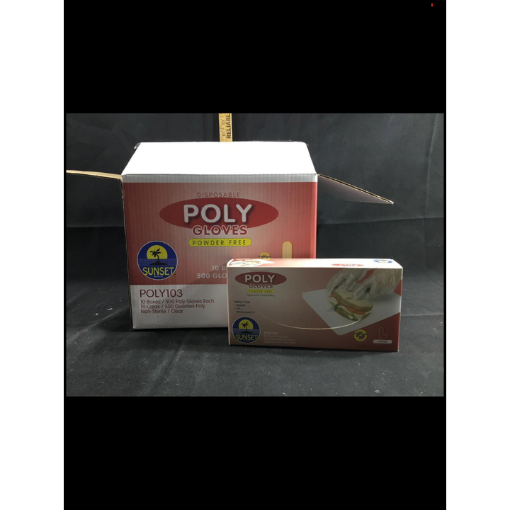 Buying (10) Sunset Disposable Poly Gloves Powder Free Large 500ct